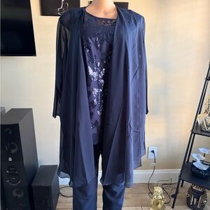 Chic Navy Sheer Jacket with Sequin Top